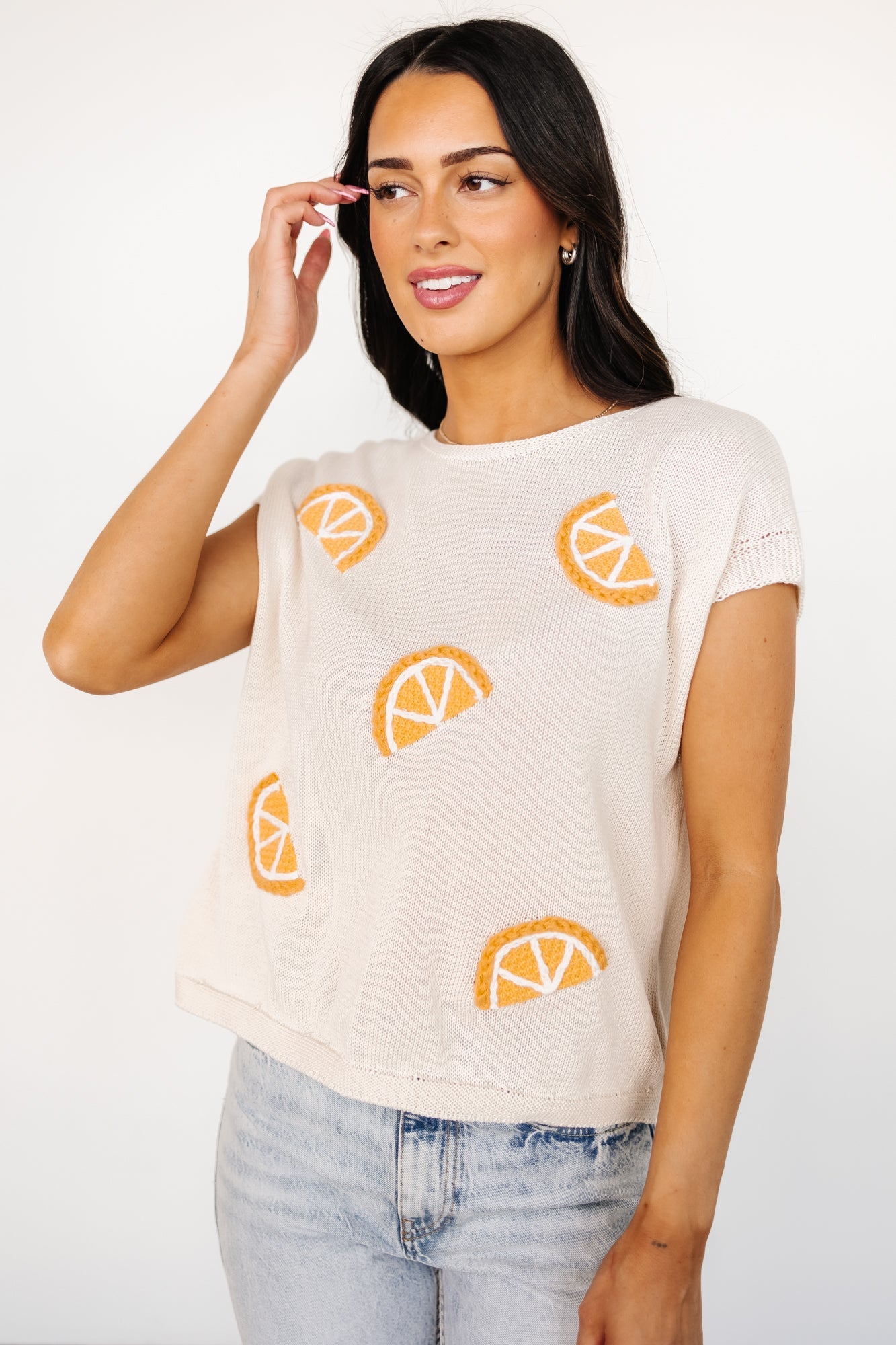 Lexie Knit Top | Cream + Orange Applique Outlet Fashion Style