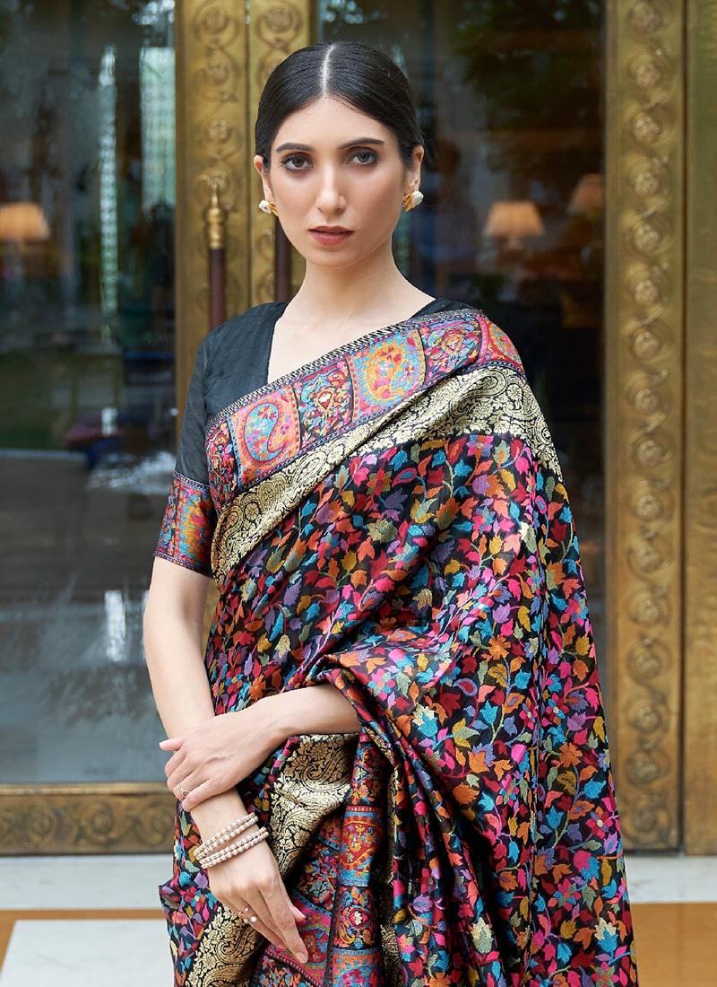 Occasion Wear Black Color Silk Fabric Silk Weave Saree Discount Brand New Unisex