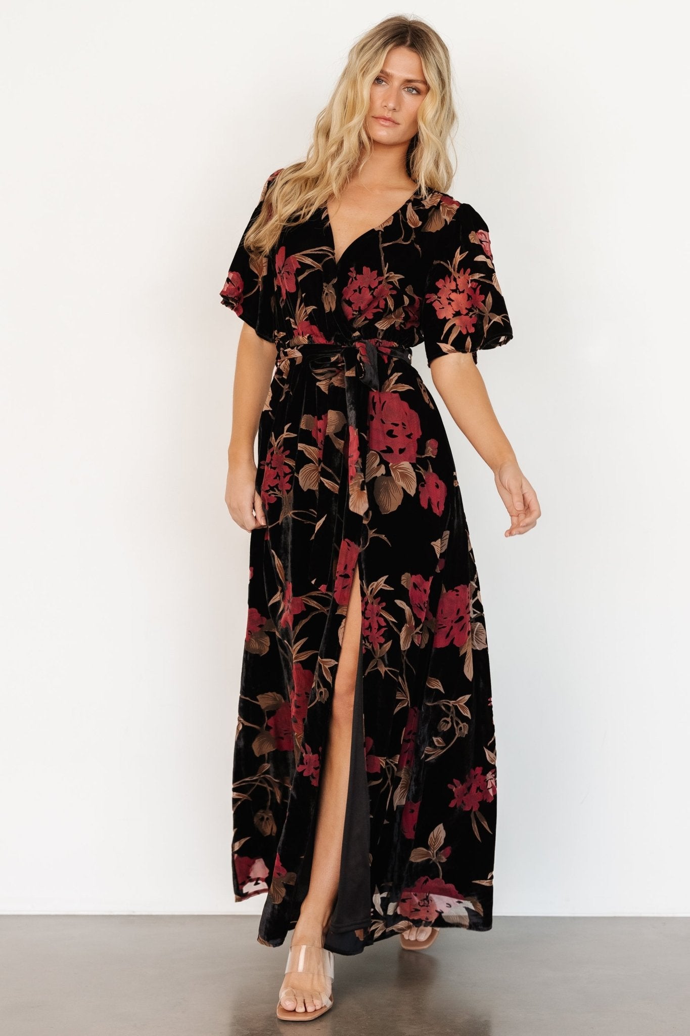 Uma Velvet Maxi Dress | Merlot + Black Floral Buy Cheap Find Great