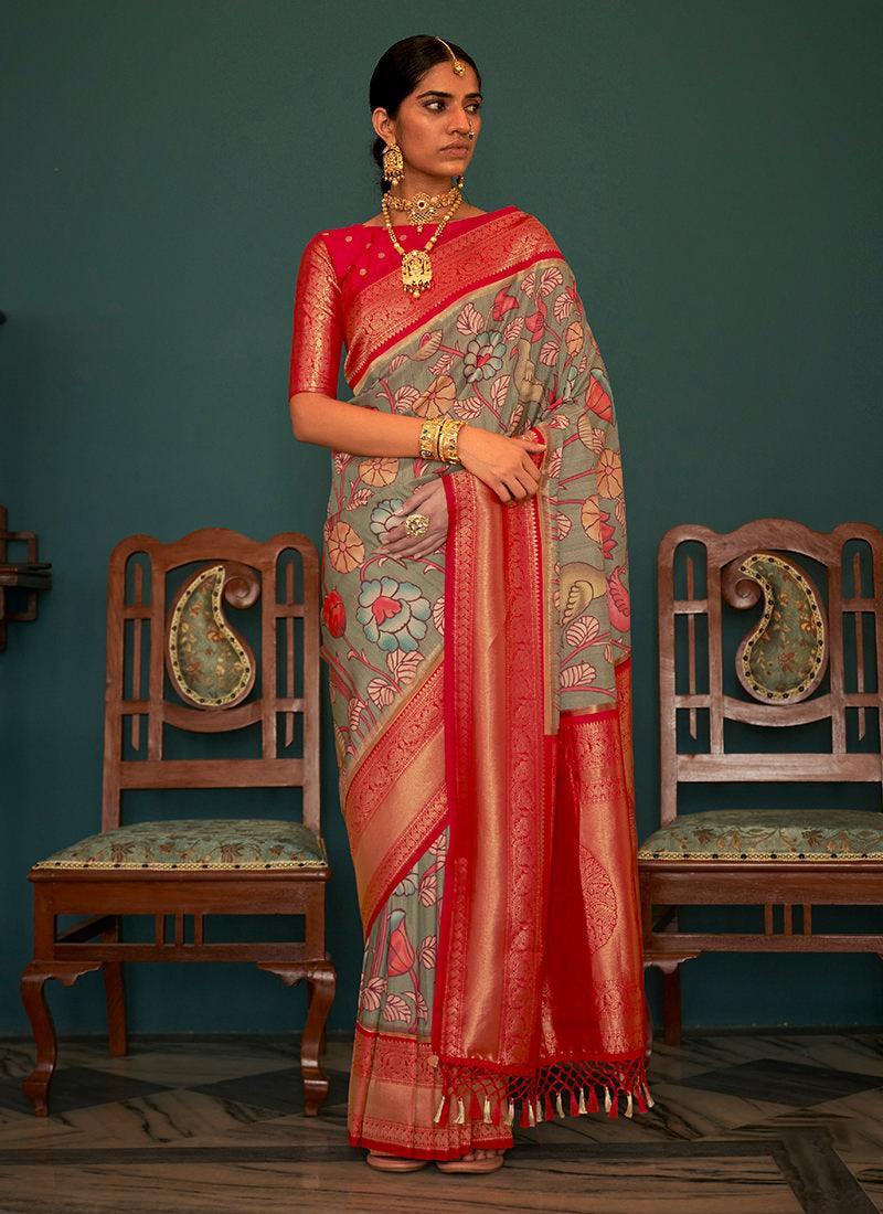 Classic Wear Grey Tussar Silk Saree Release Dates Sale Online