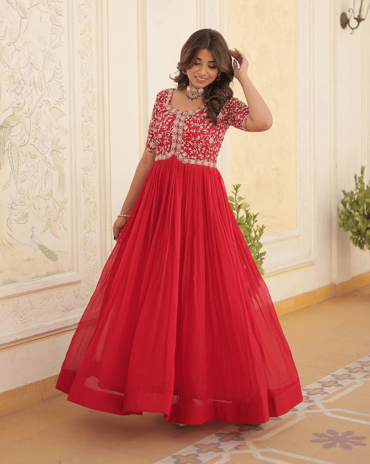 Rama georgette readymade Embroidered A-line gown Tumblr Sale Online