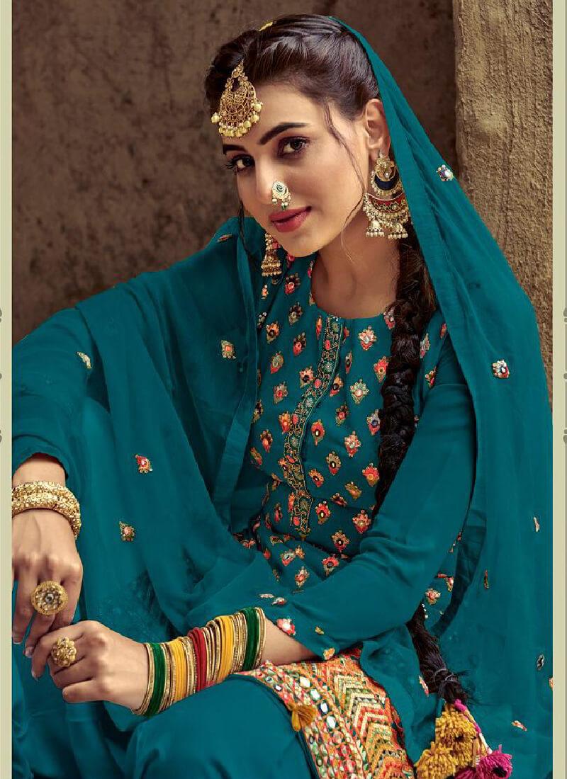 Lovely Turquoise Color With Dhoti Style Suit Salwar Kameez Outlet Deals