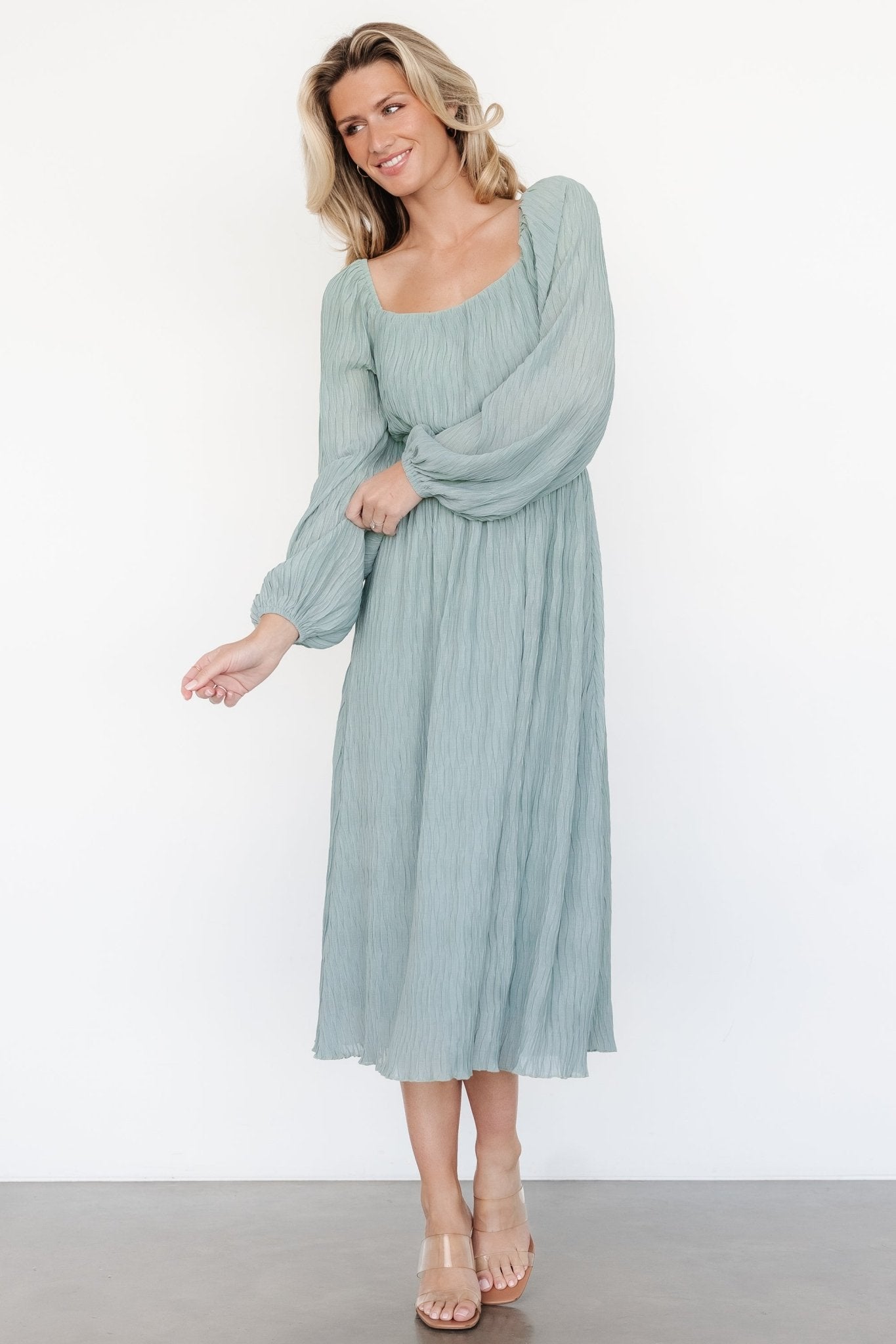 Dalton Pleated Midi Dress | Light Sage Free Shipping Browse