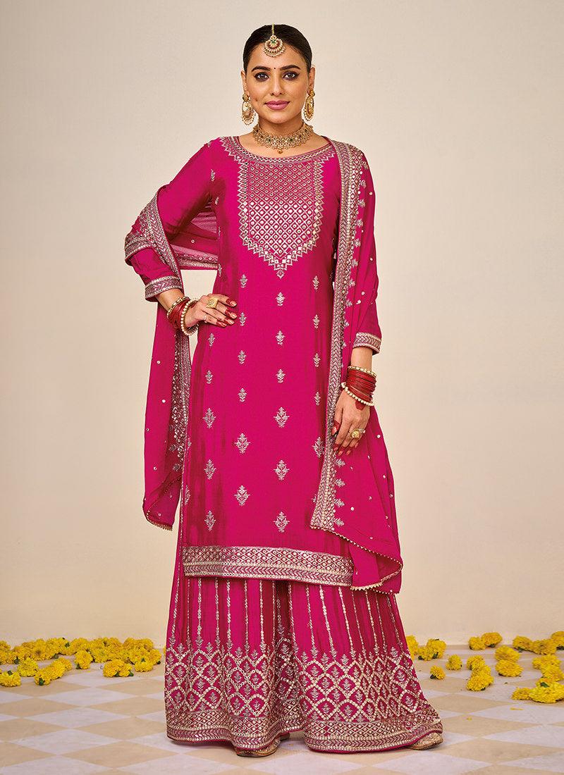 Rani Pink Silk Base Pakistani Dress Looking For Sale Online