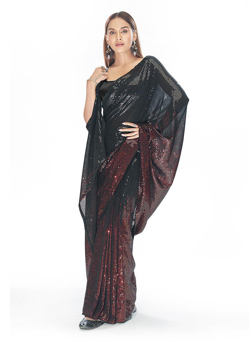 Maroon Heavy Sequins Partywear Saree Finishline Sale Online