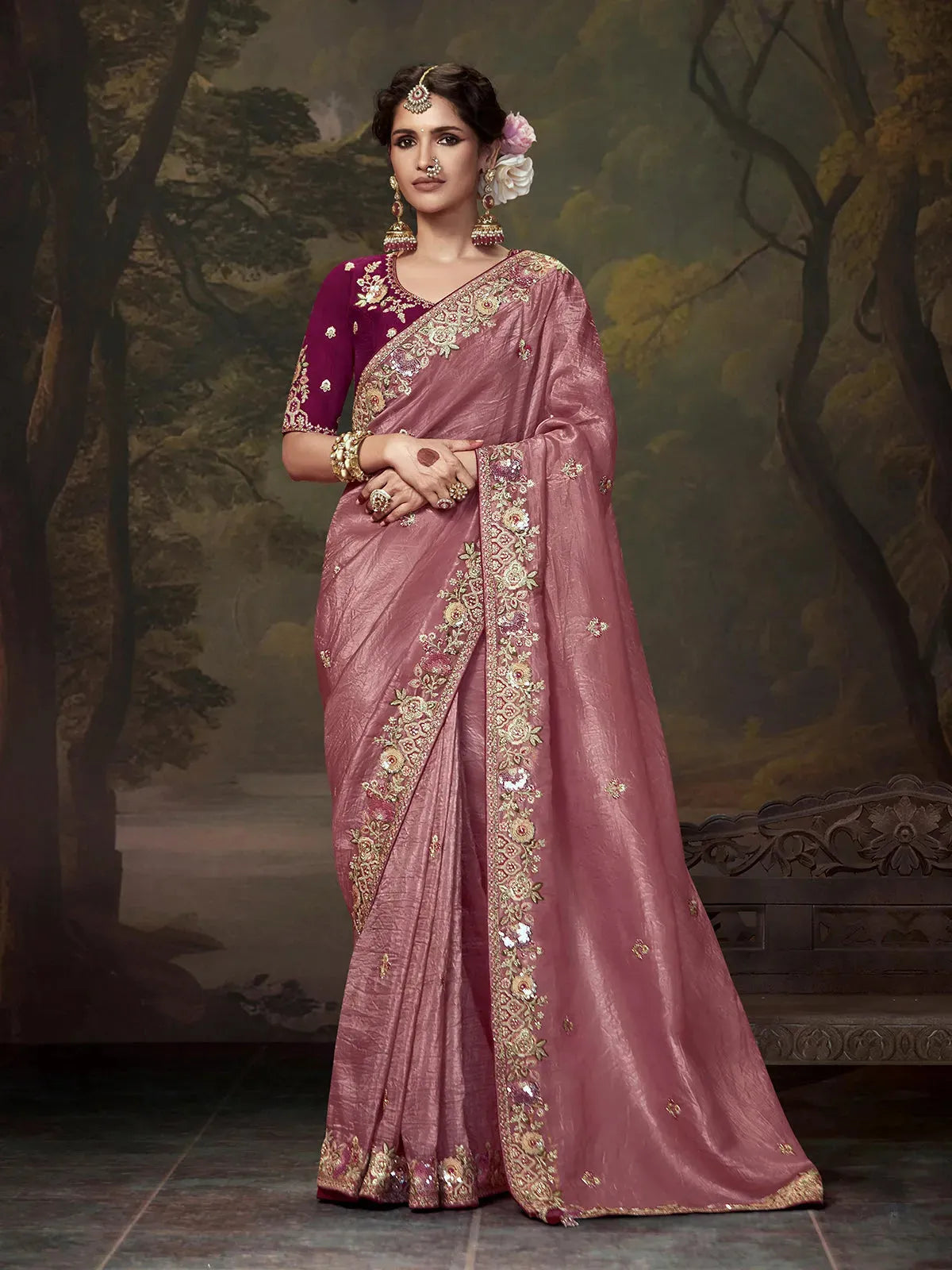 Elegant Rose Gold Embroidered Fancy Saree Buy Cheap Official Site