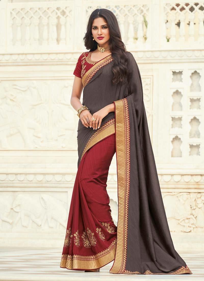 Enthralling Maroon And Grey Color Silk Base Silk Weave Saree Best Wholesale