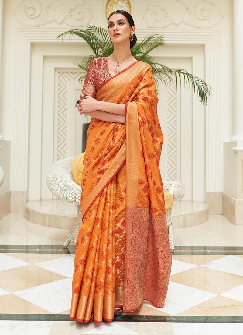 Classic Wear Orange Patola Silk Saree Finishline Online