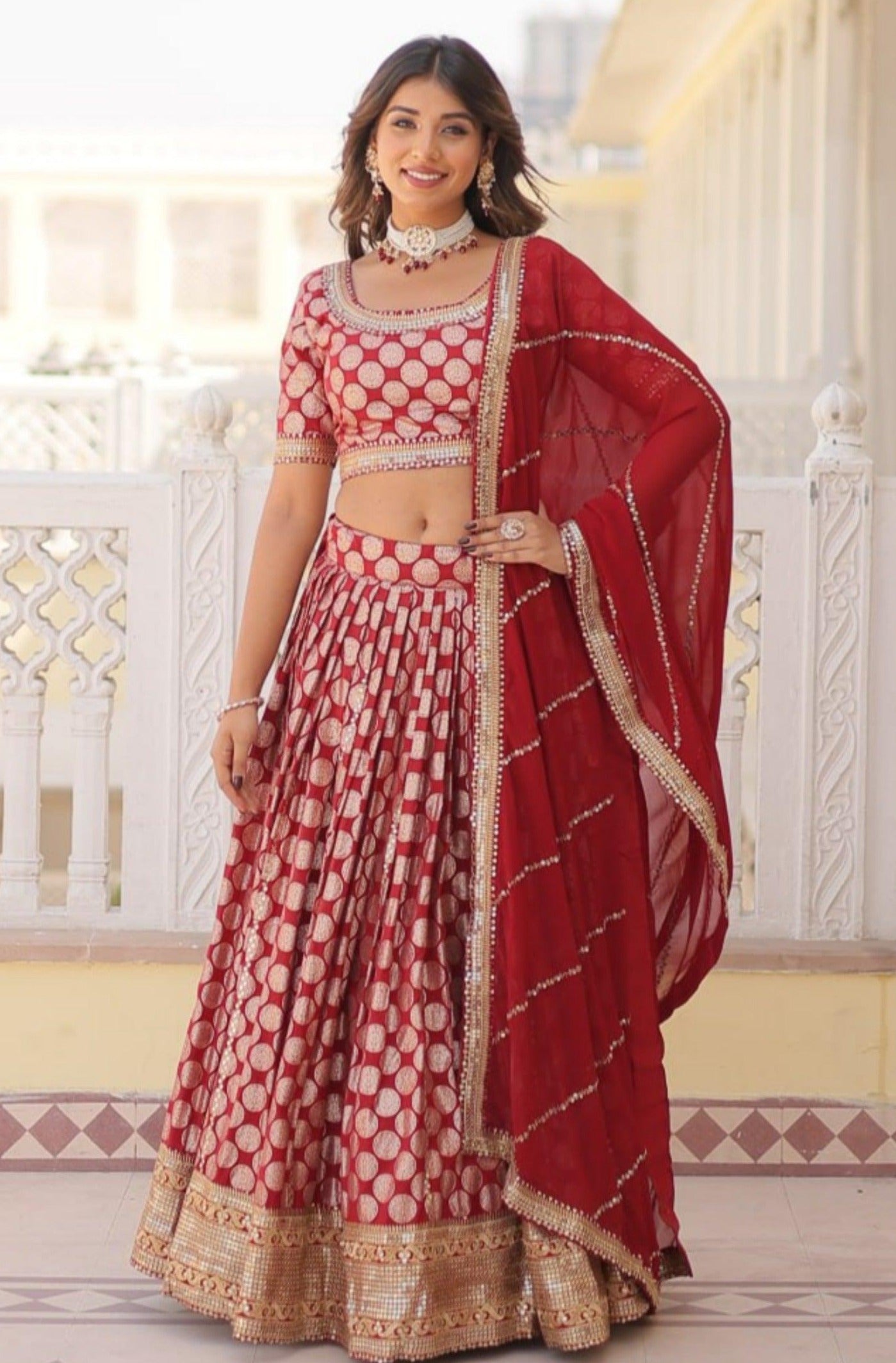 Stunning Red Lehenga Choli with Embellished Dupatta Free Shipping Shop