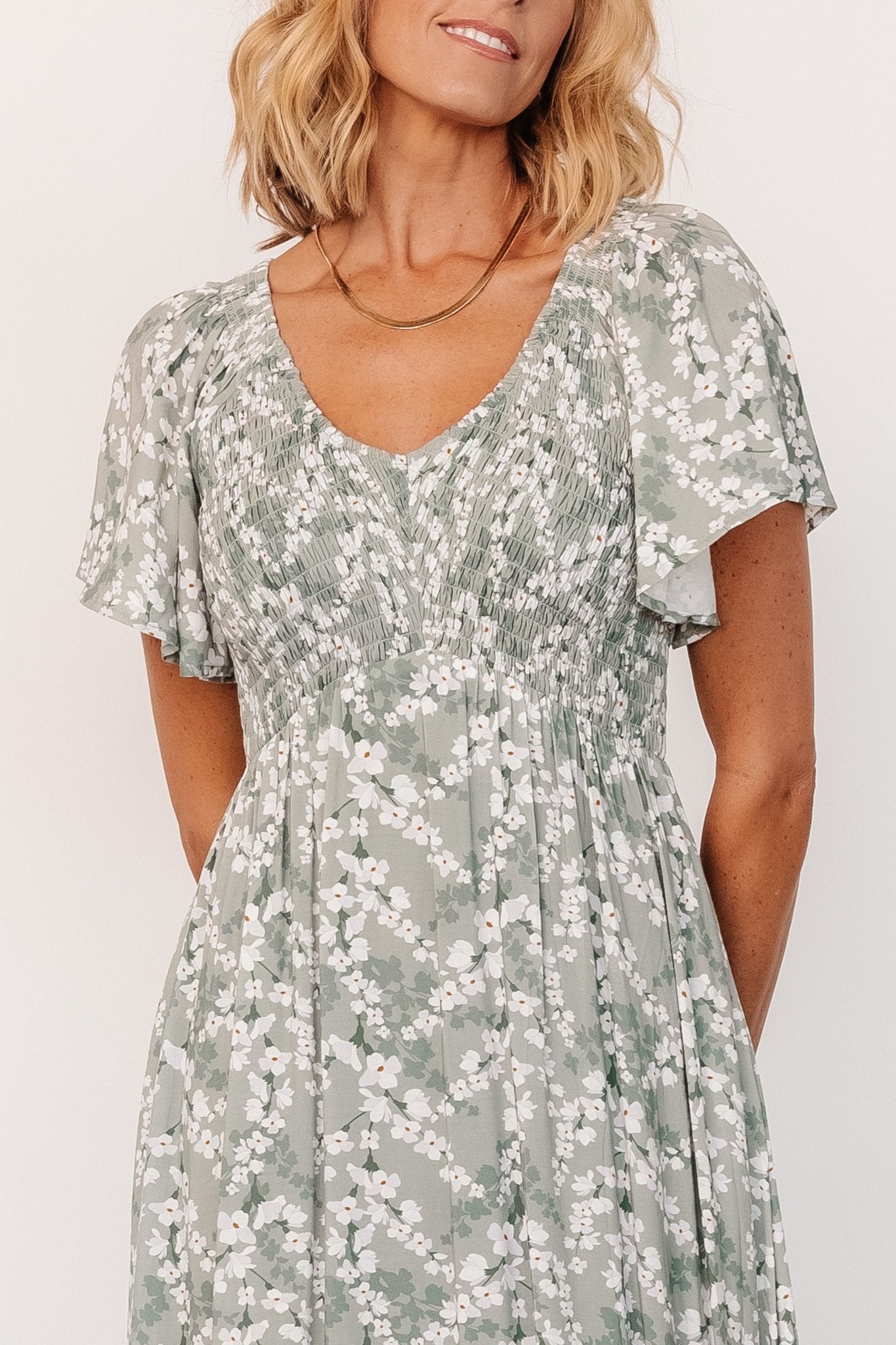 Joanie Smocked Dress | Sage + Off White Floral Clearance With Mastercard