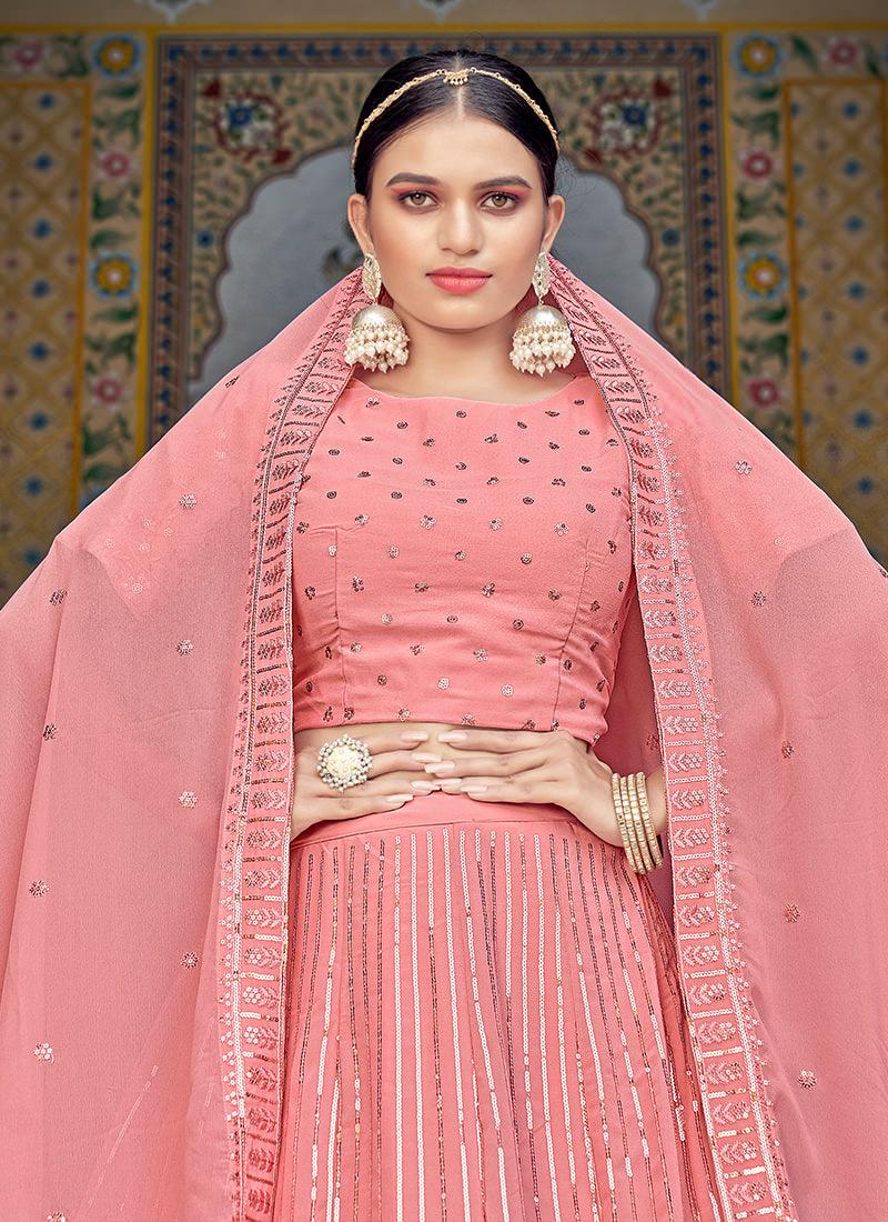 Heavy Sequins Blouse With Pink Lehenga Outlet New Styles