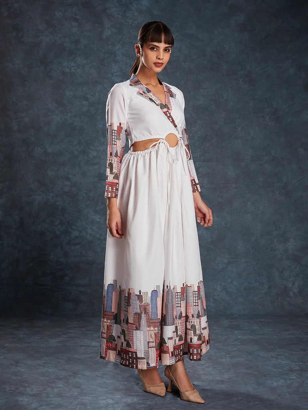 Designer White Maxi Printed Dress Cheap Free Shipping