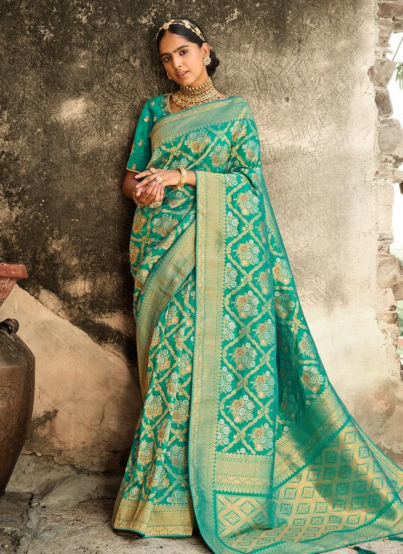 Glorious Silk Material Green Colored Silk Weave Work Saree Cheap Sale Online