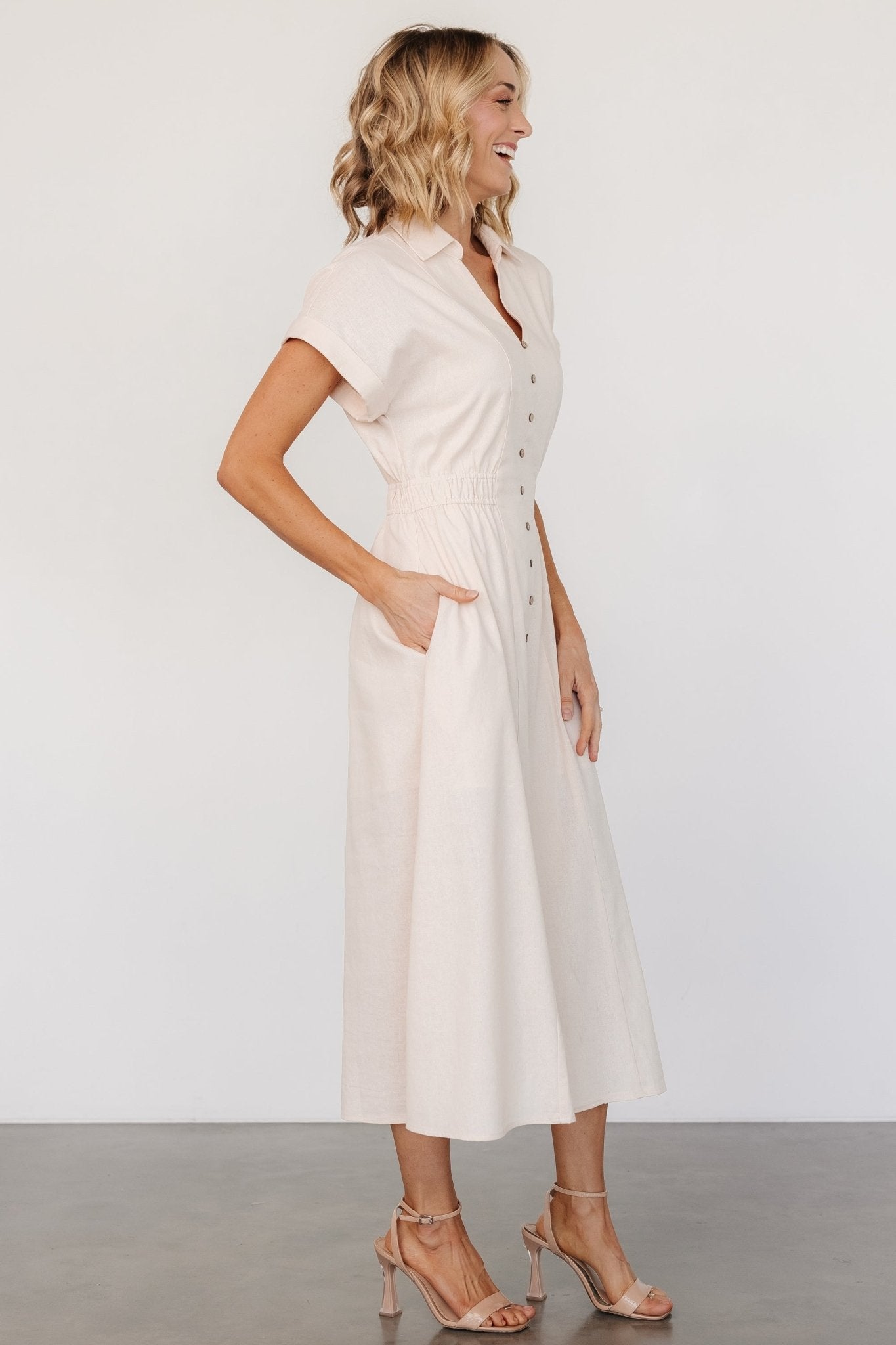 Larah Button Dress | Natural Cheap Best Seller