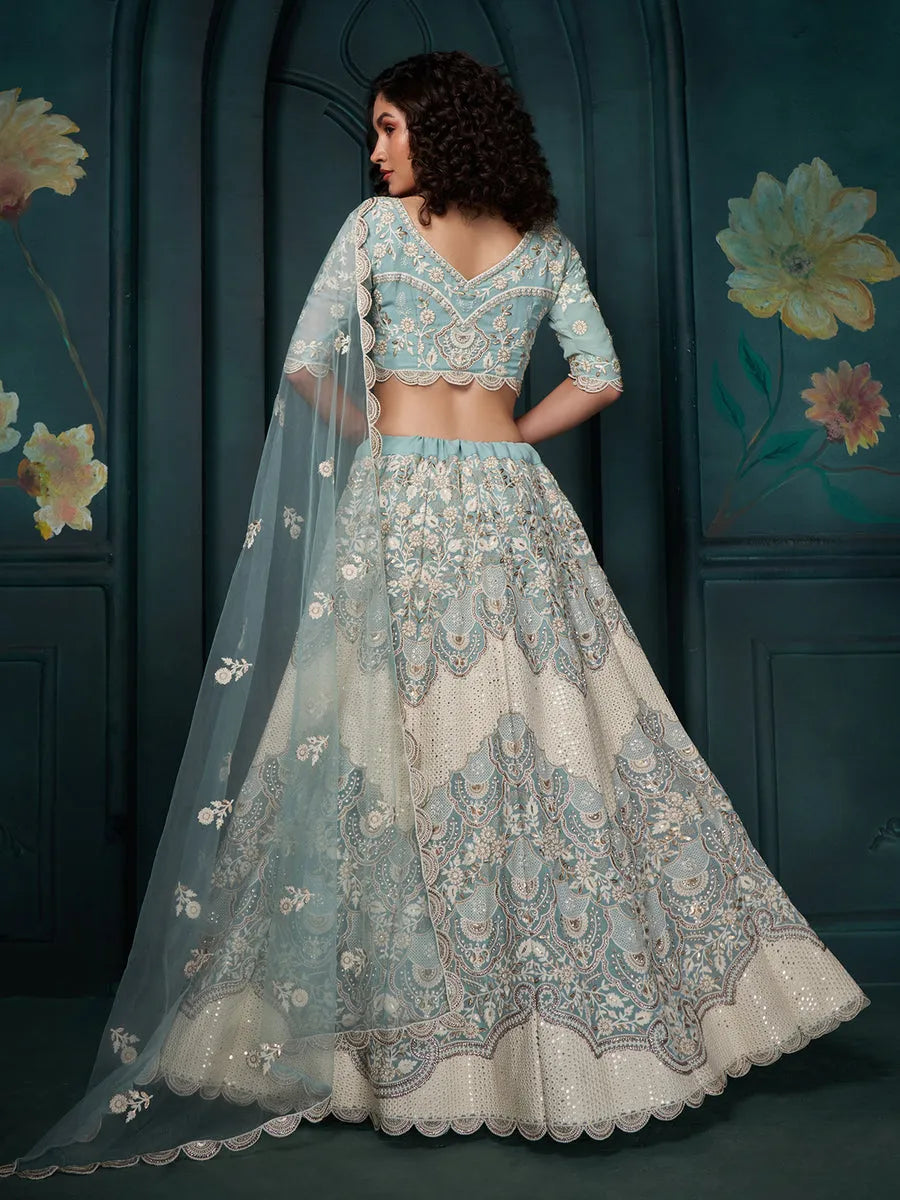 Formidable Firozi Embroidered Bridal Lehenga Choli Cheap With Credit Card