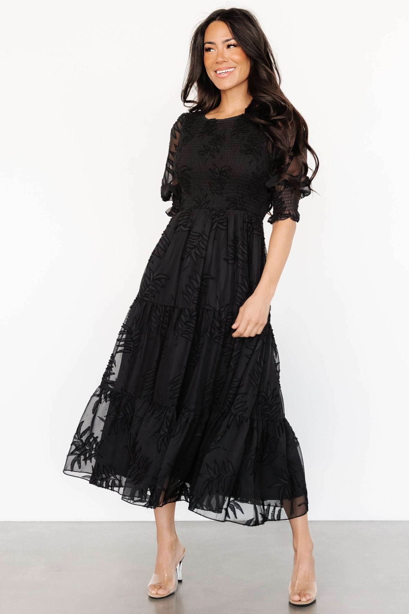 Nellie Smocked Midi Dress | Black Fashion Style For Sale