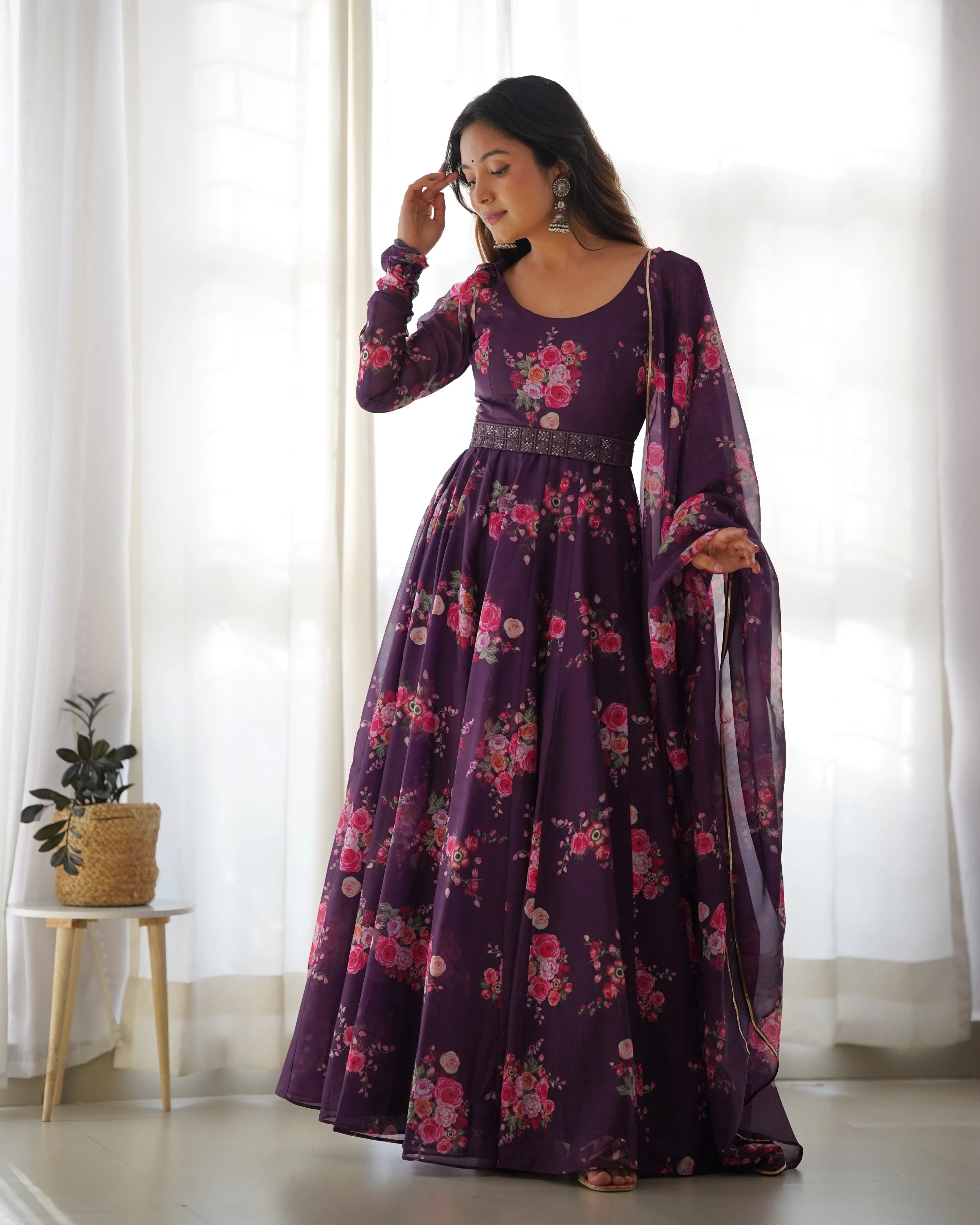 Enchanting Organza Silk Floral Digital Printed Anarkali Pant Suit Sale Best Seller