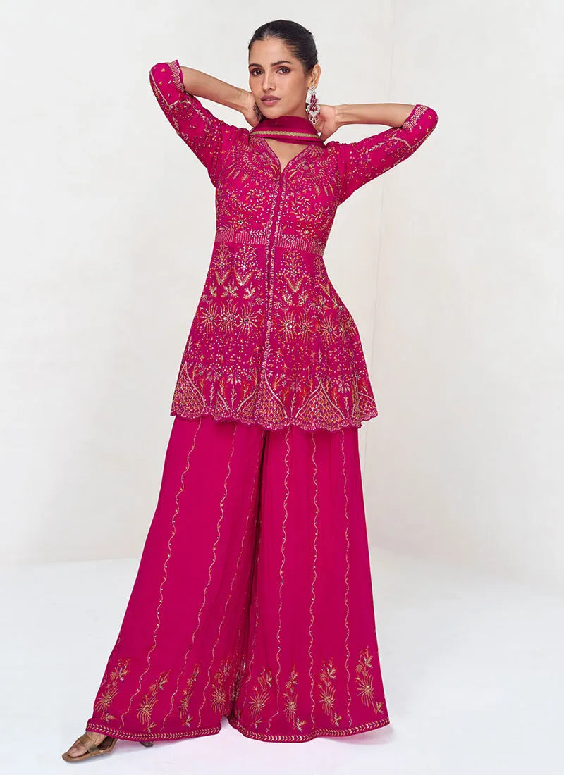 Passionate Rani Pink Embroidered Designer Sharara  Suit Cheap Sale With Paypal