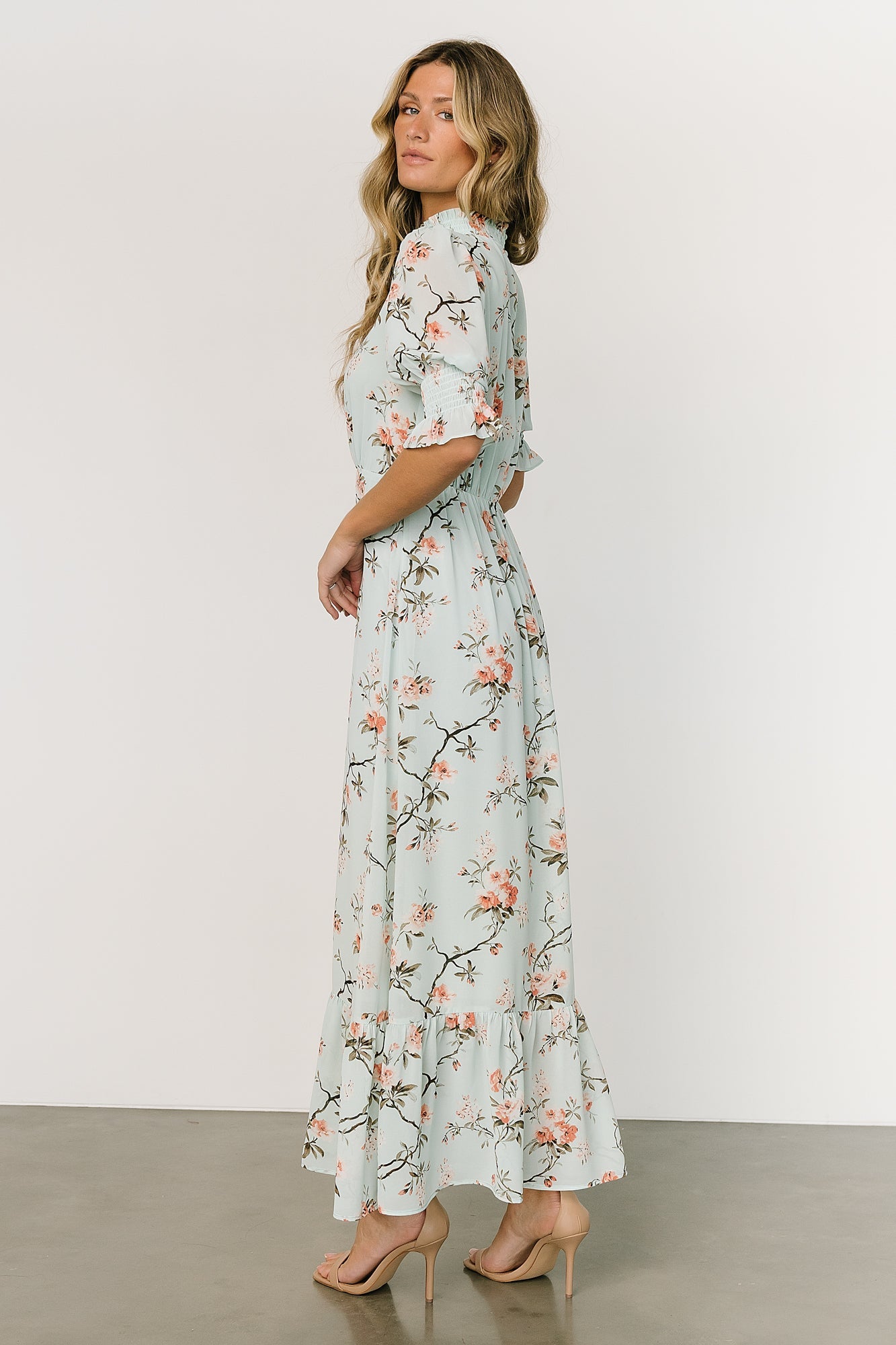 Marie Mock Neck Maxi Dress | Sage Floral Clearance Ebay