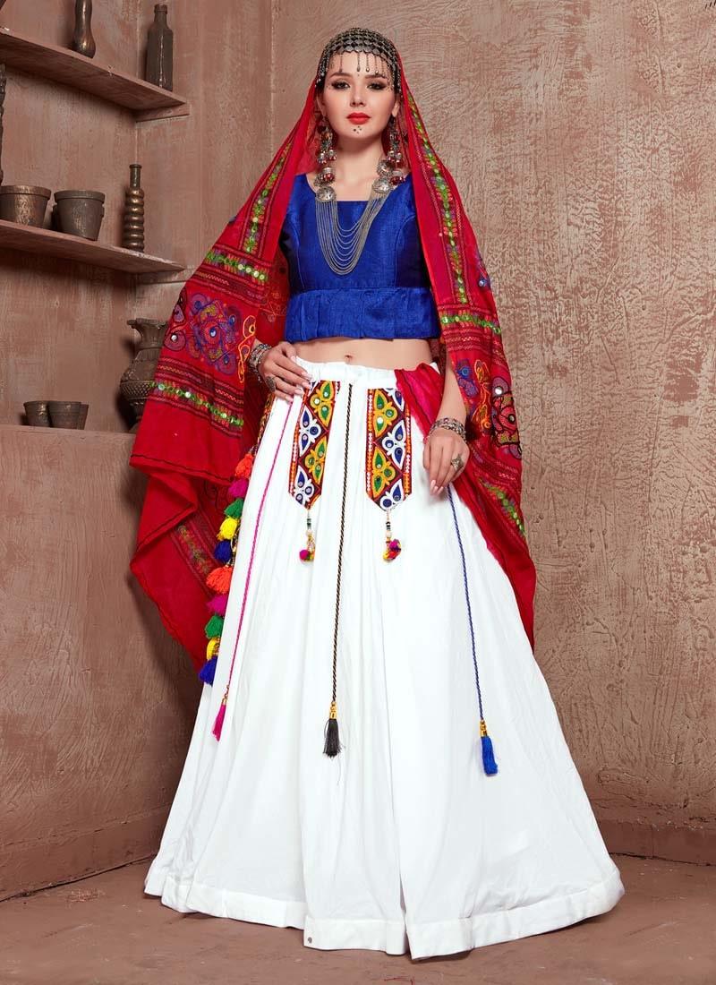 Navratri Special Blue And White Color Cotton Base Lehenga Choli Sale Official