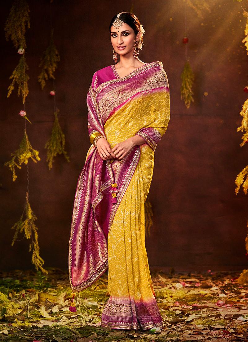 Embroidered Blouse With Light Yellow Bandhej Saree Buy Cheap Inexpensive