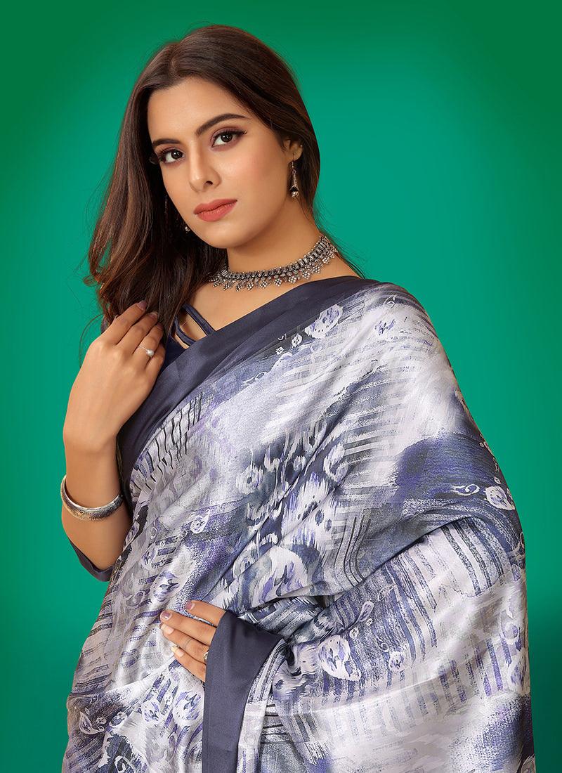 Grey Color Quarter Sleeves Satin Saree Nicekicks Cheap Pice