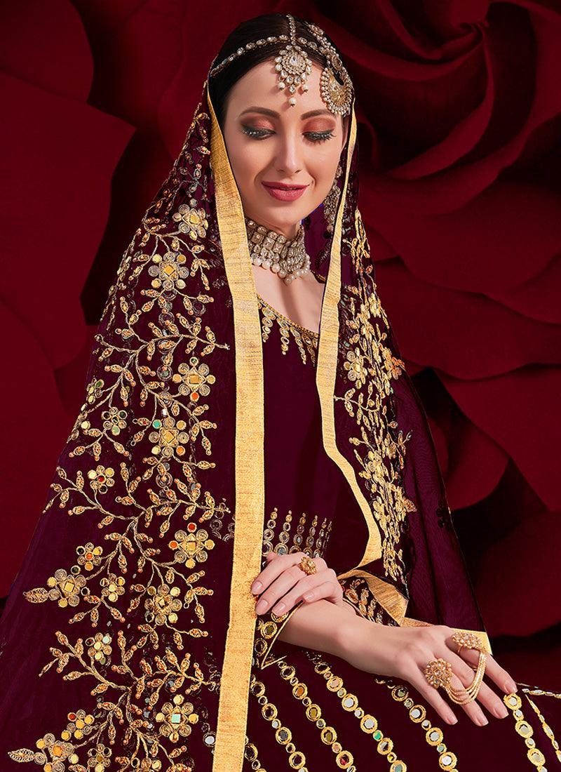 Maroon Color Georgette Material Mirror Work Pakistani Salwar Suit Outlet Explore