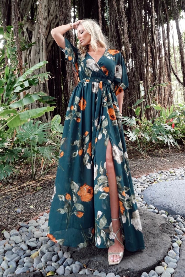 Kia Kimono Maxi Dress | Deep Topaz Floral Cheap Sale Cheapest