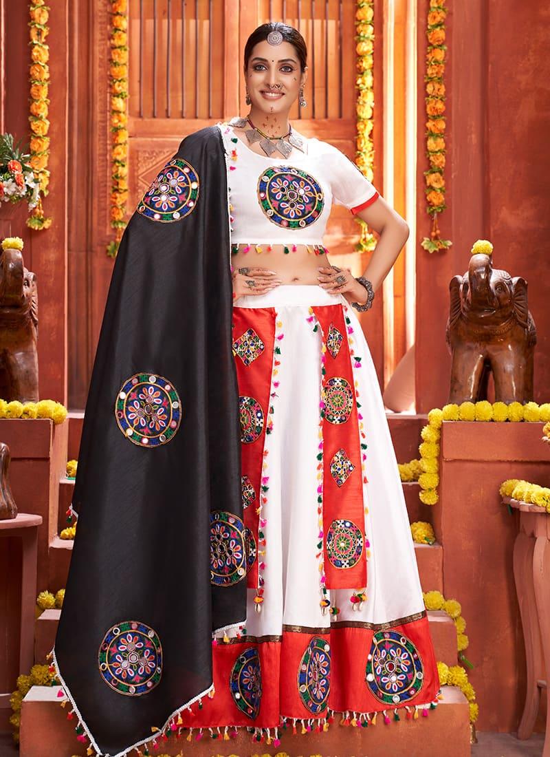 Art Silk Base Designer White Chaniya Choli For Navratri Cheapest For Sale