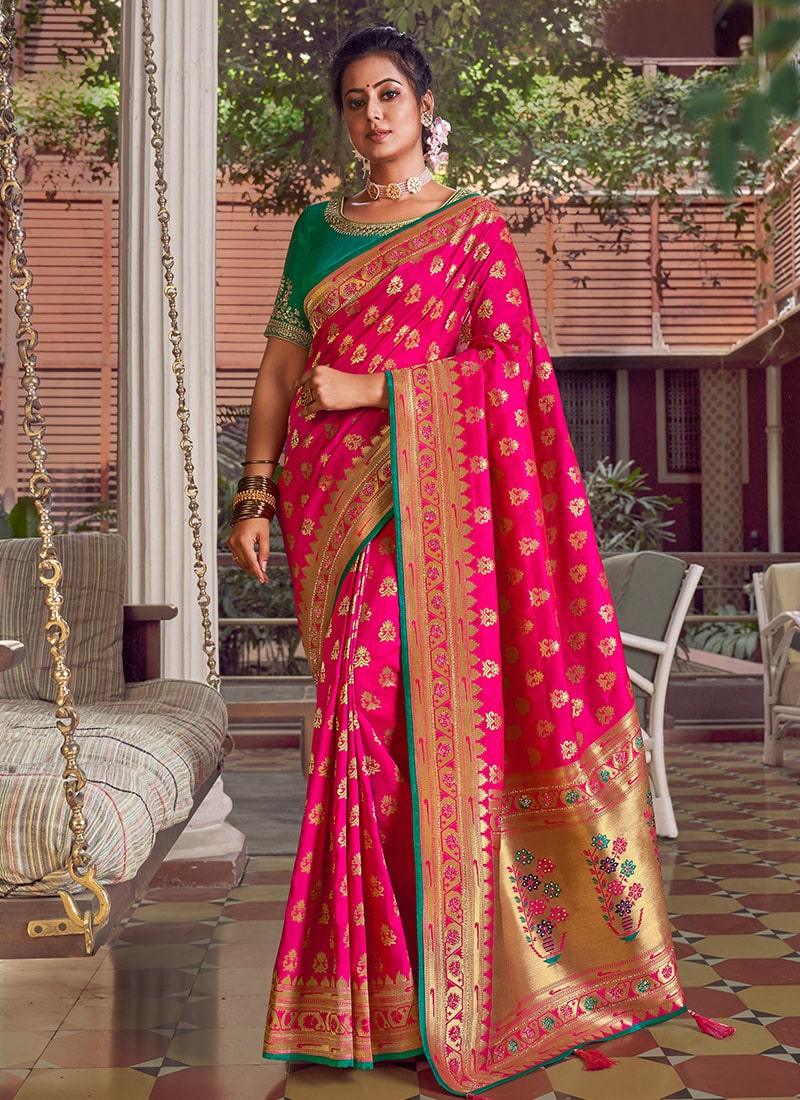 Pink Colored Silk Material Saree With Silk Weave And Stone Work Huge Surprise For Sale