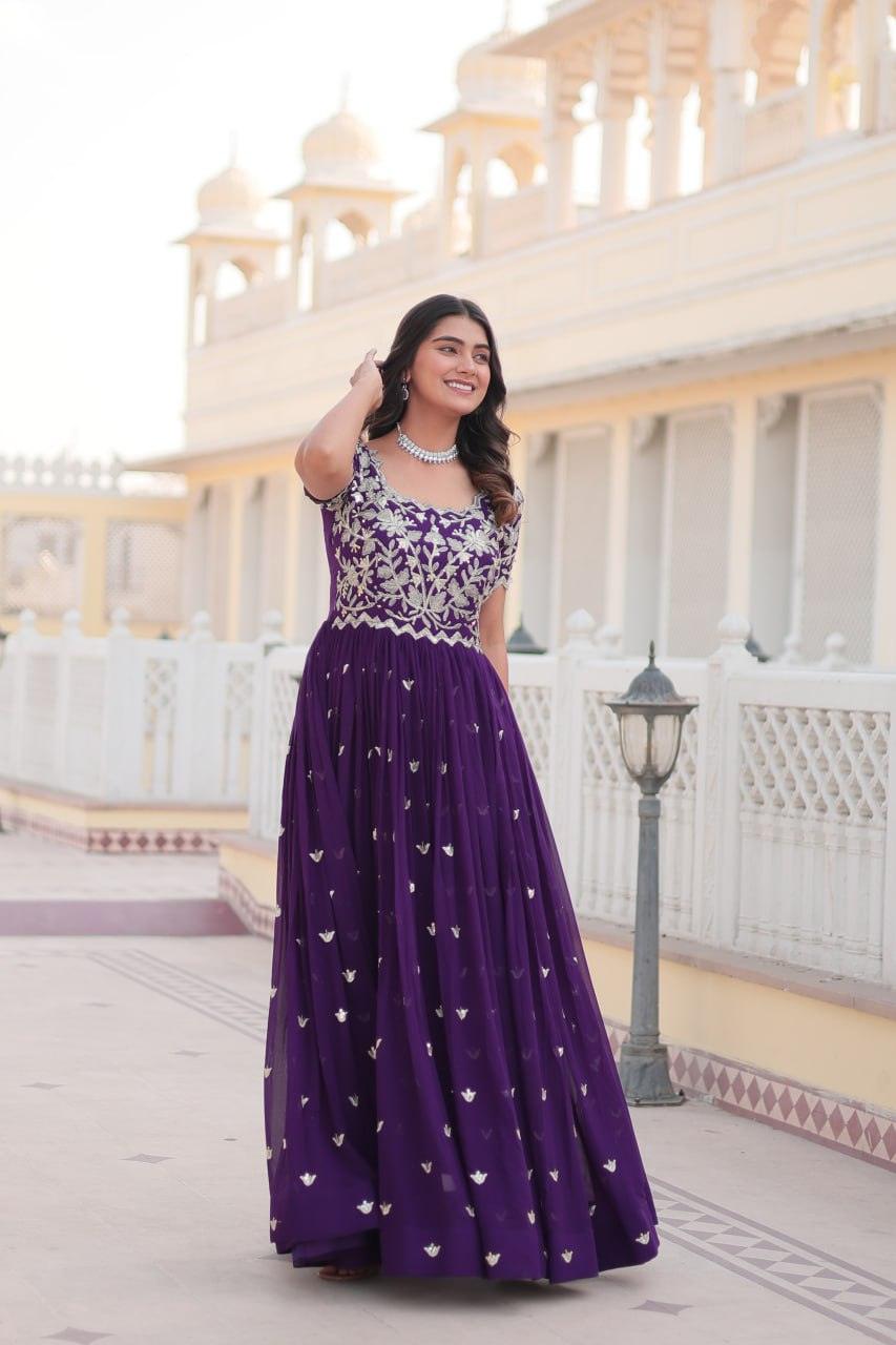 Adorable Faux Georgette Coding Sequins Worked Gown With Dupatta Where To Buy