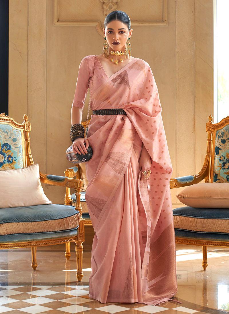 Zari Weaving Peach Color Classic Saree How Much