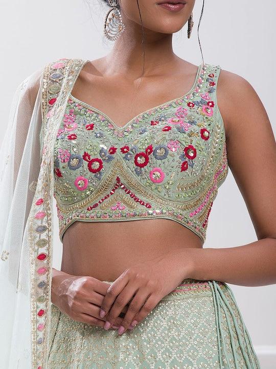 Pastel Green Georgette lucknowi style lehenga choli Clearance Best Store To Get