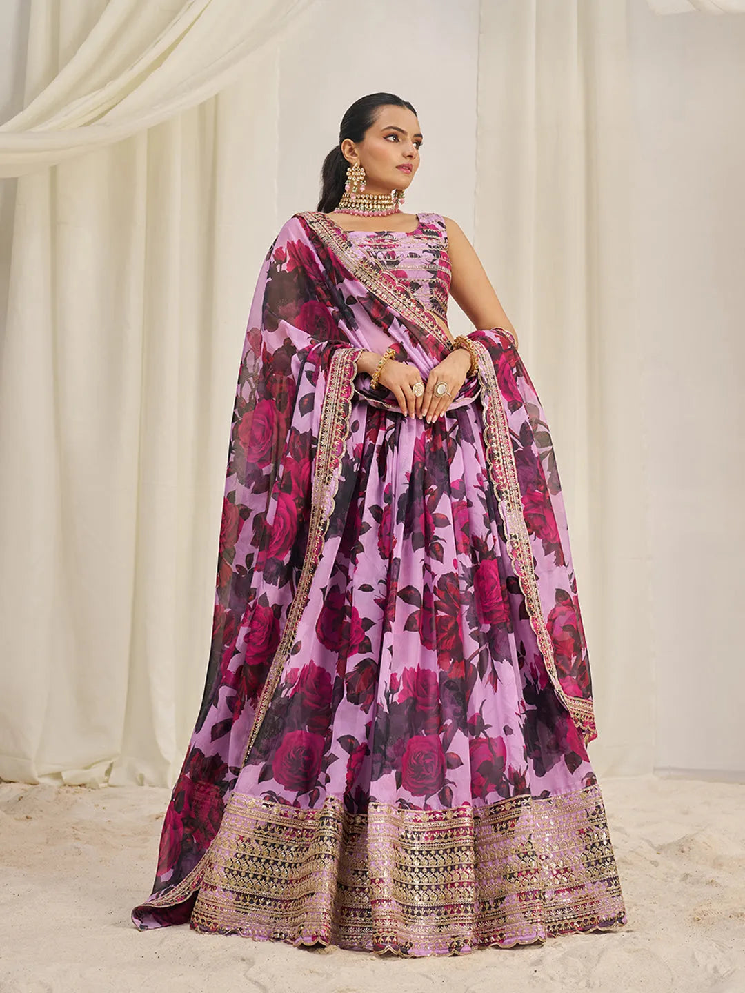 Baby Pink Organza Zari Dori Sequins Floral Lehenga Choli Set Geniue Stockist Online