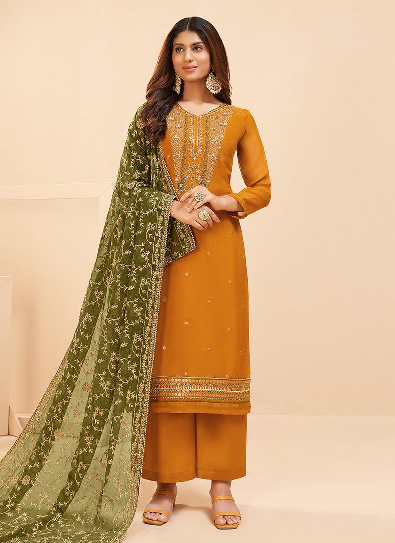 Orange Color Georgette Base Salwar Suit With Dupatta Discount Professional