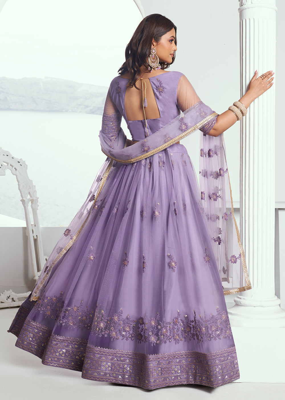 Fabulous Lavender Net Embroidered Bridal Lehenga Choli High Quality Cheap Pice