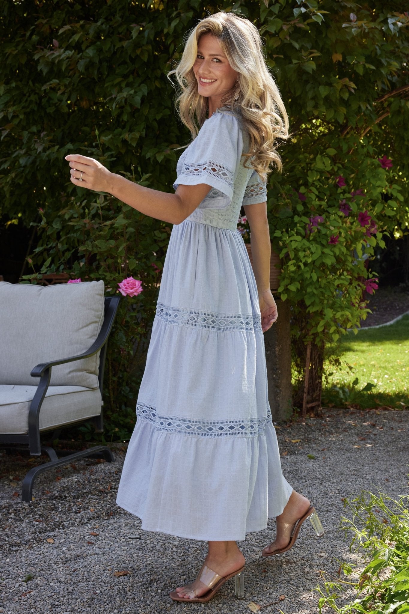 Loveland Geo Lace Maxi Dress | Light Blue Pictures For Sale