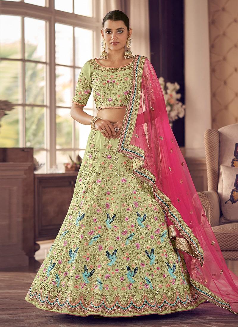 Pista Green Color Art Silk Material Zari And Resham Work Lehenga Finishline Cheap Online