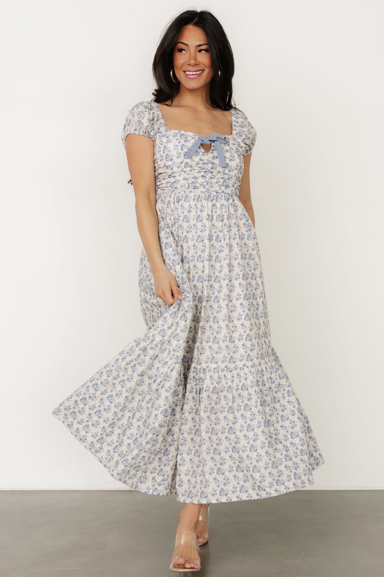 Haven Bow Dress | Ivory + Blue Floral With Credit Card Free Shipping