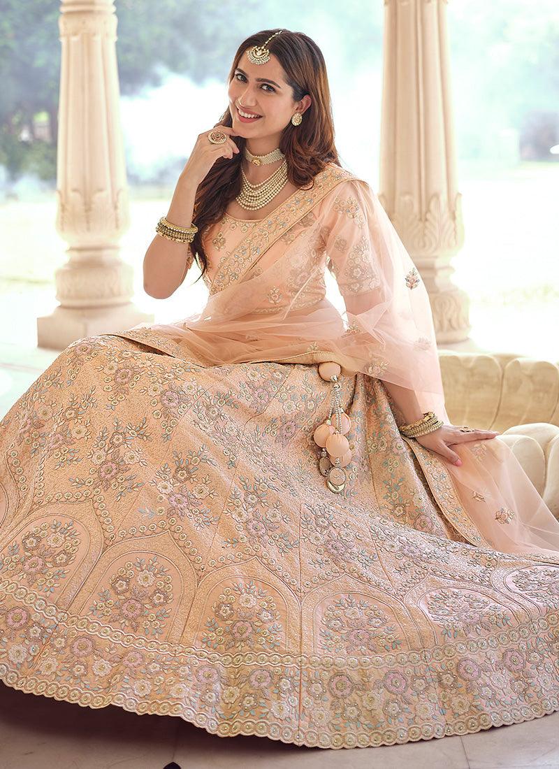 Peach Color Crepe Fabric Lehenga With Resham And Sequins Work Buy Cheap With Mastercard