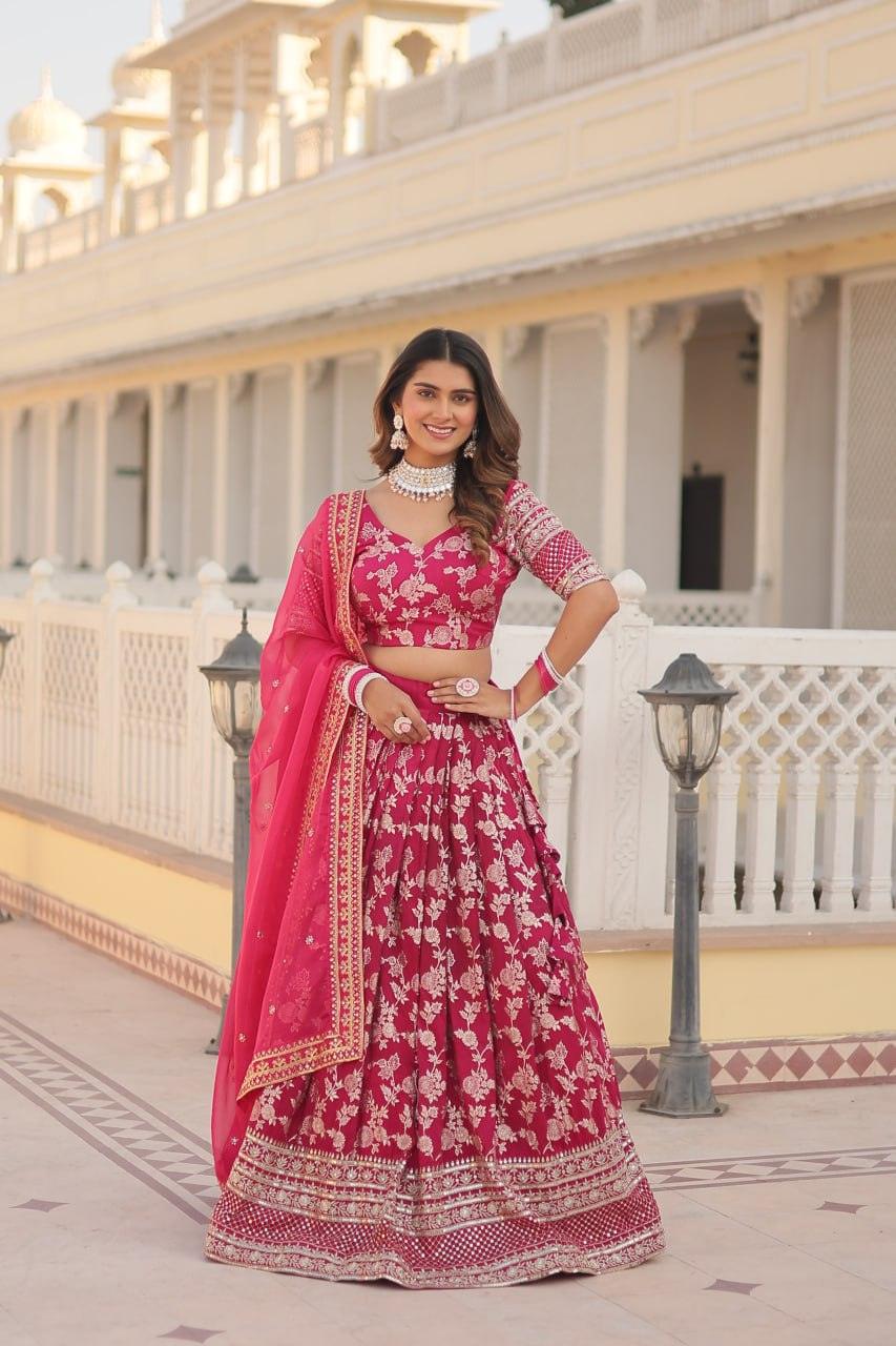 Marvelious Viscous Jacquard Sequins Embroidered Lehenga Choli Set Wholesale Pice For Sale