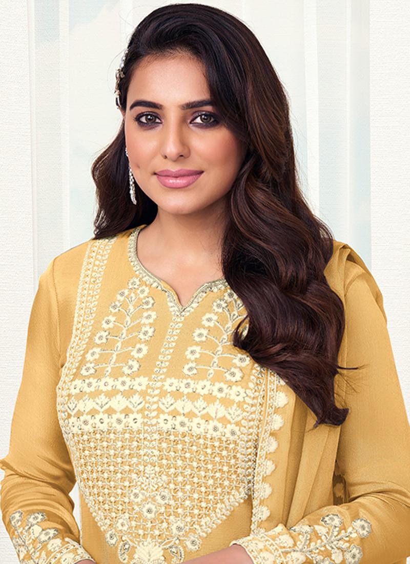 Embroidered Chinon Yellow Sharara Suit Sale Low Pice