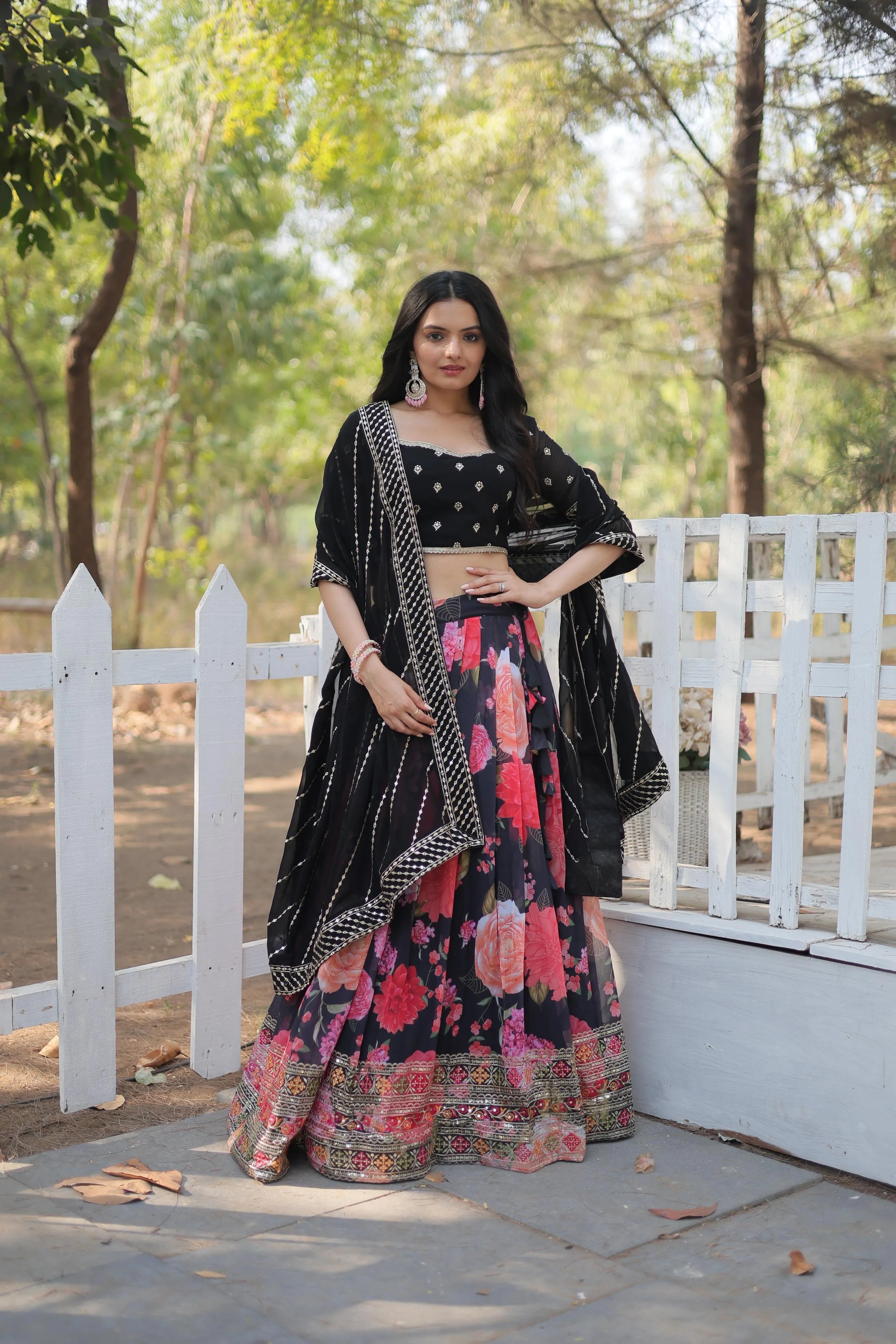 Black Floral Digital Printed Sequins Embroidered Lehenga Choli Free Shipping Get To Buy