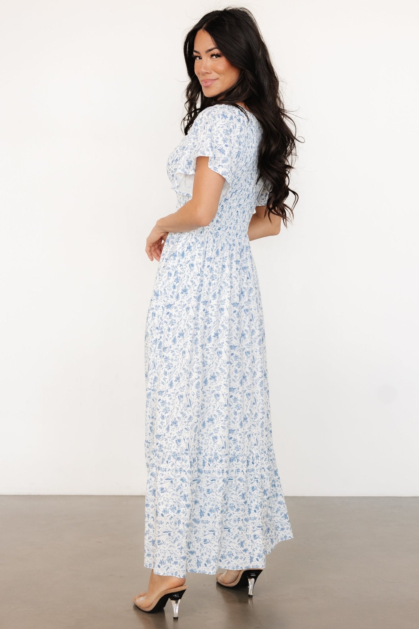 Joanie Smocked Dress | White + Blue Floral Deals Cheap Online