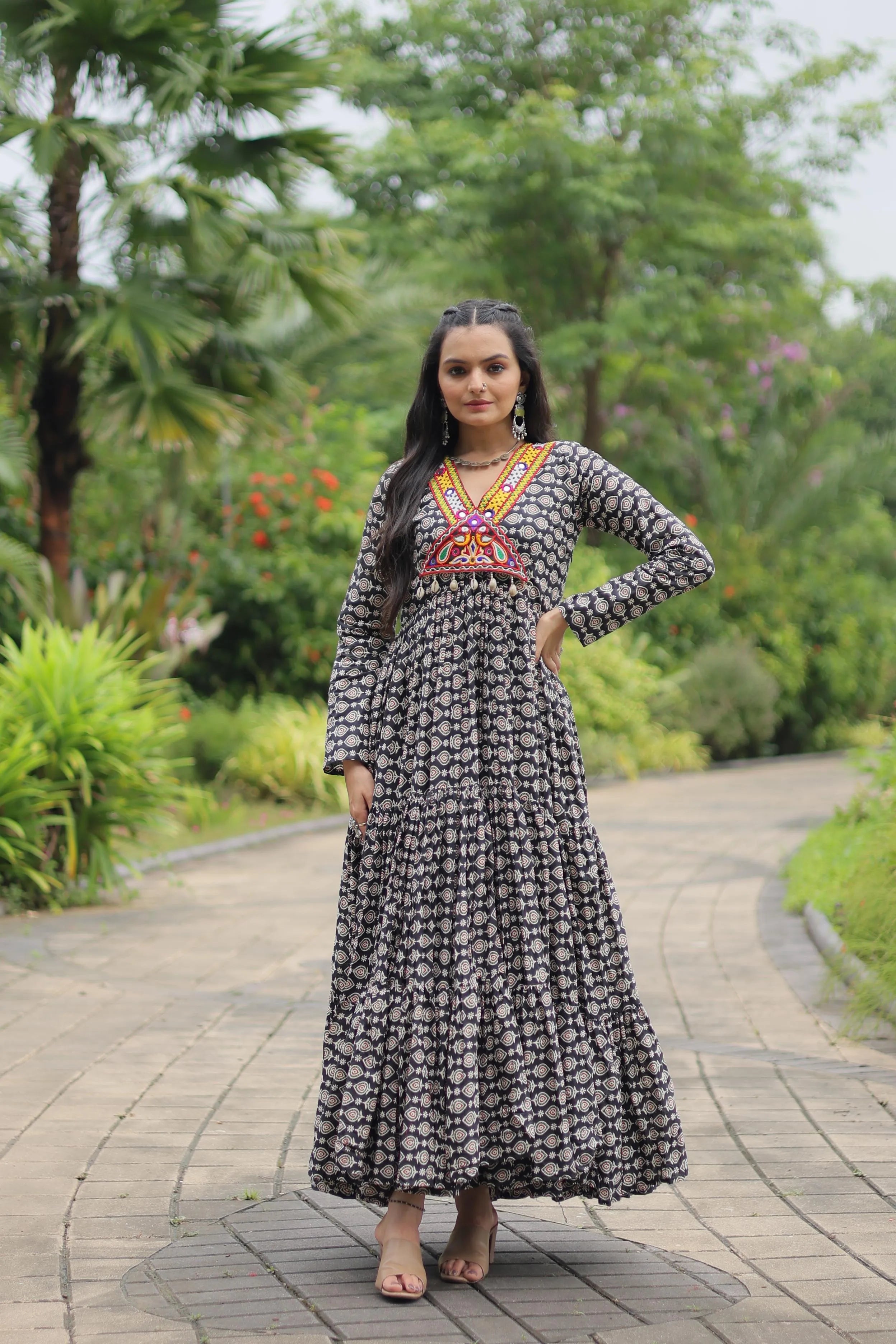 Heavy Cotton Printed and Kutchi Design Gown For Navratri Free Shipping Discounts