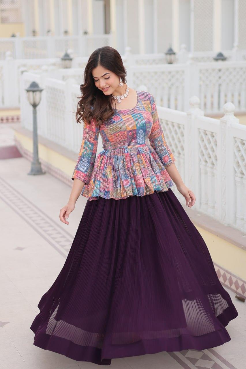 Multi-color Georgette Sequined blouse and plain Co-ord  Set Cheap Fashion Style