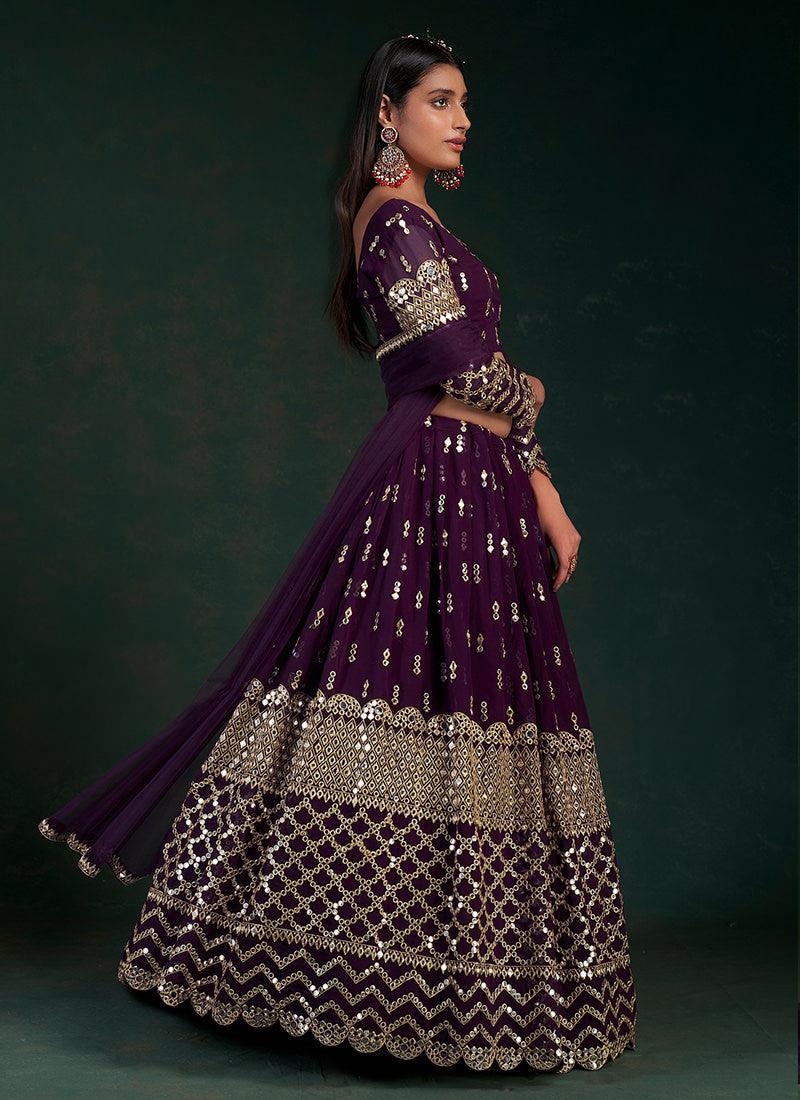 Gota Work Wine Embroidered Lehenga Clearance Fast Delivery