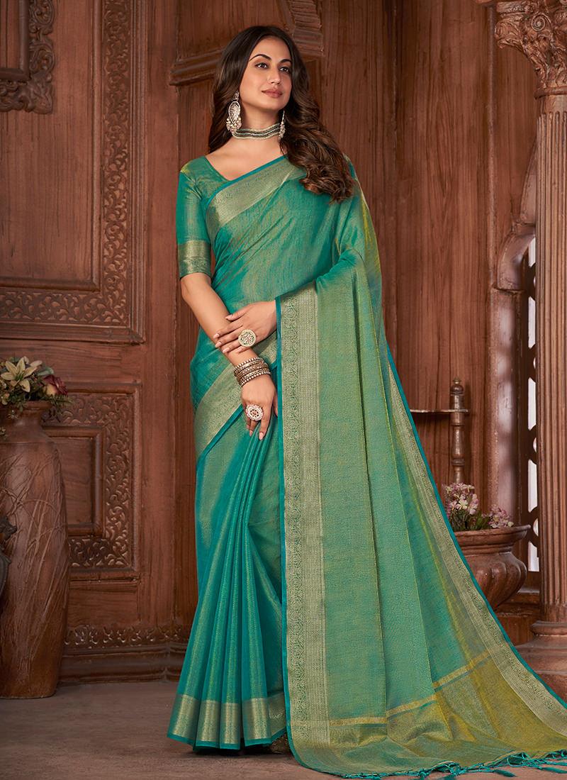 Two Tone Style Pine Green Linen Saree Best Wholesale Online