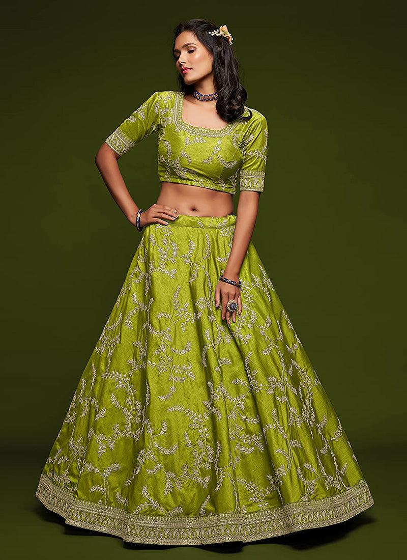 Green Color Art Silk Base Dori Work Lehenga With Net Dupatta Clearance Purchase