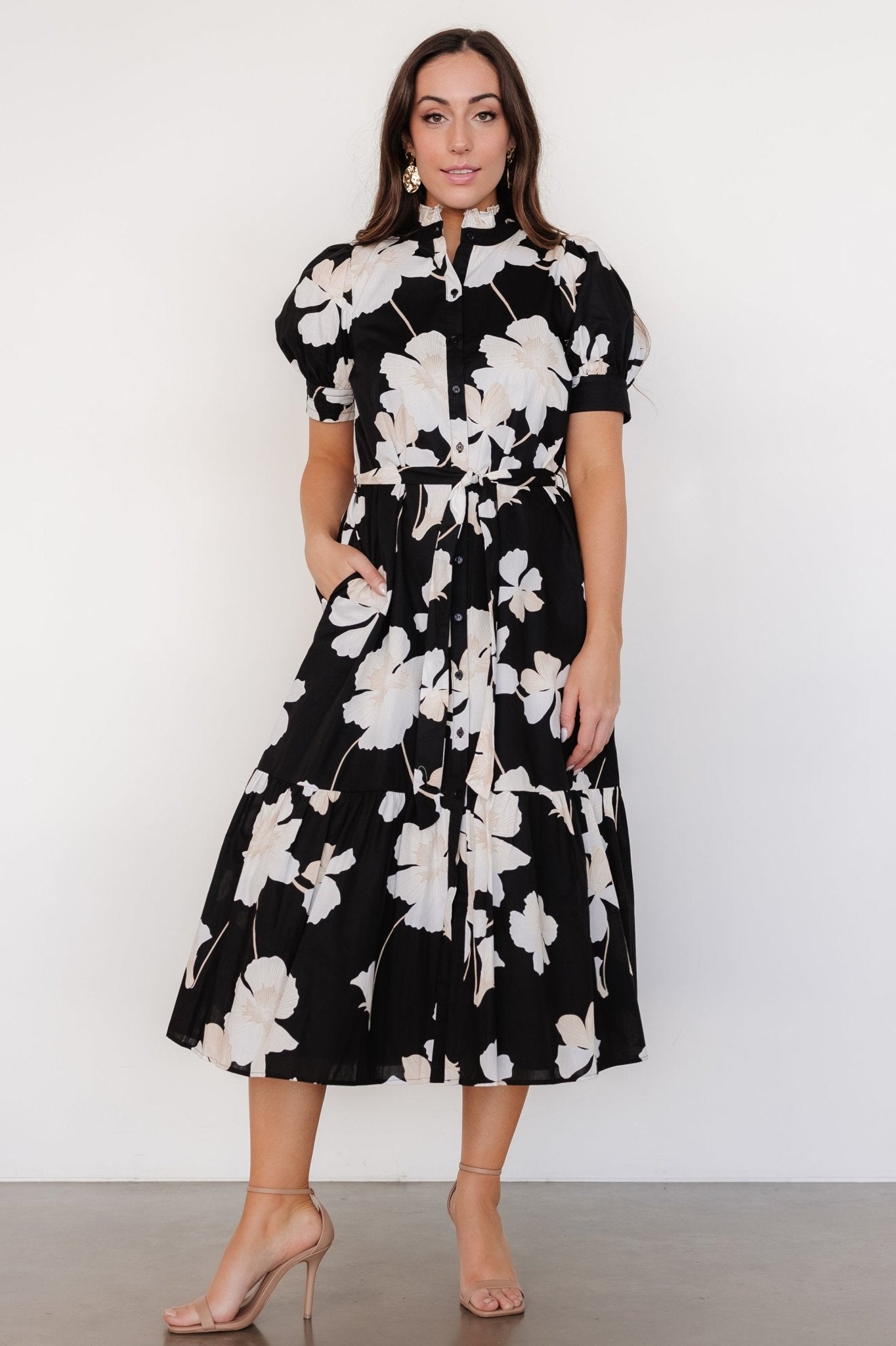 Loewe Button Dress | Black + Off White Floral Free Shipping Recommend